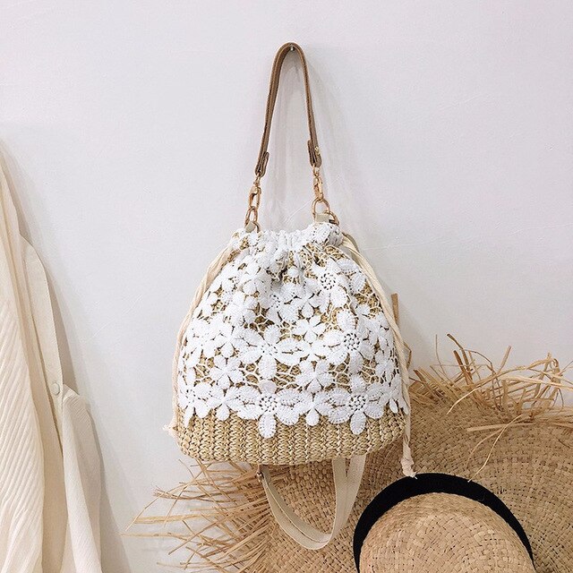 MINI BEACH STRAW BAG WITH LACE DETAILED