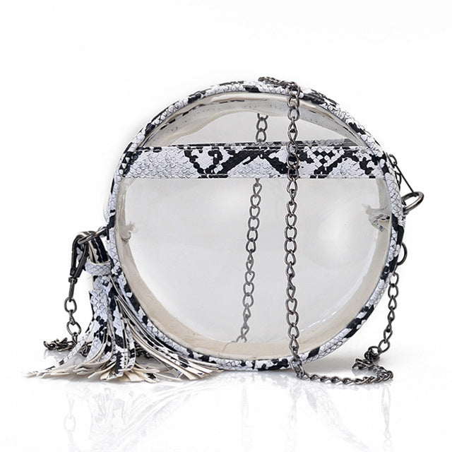 ROUND SMALL SNAKE SKIN PRINTED DETAILED CROSSBODY BAG