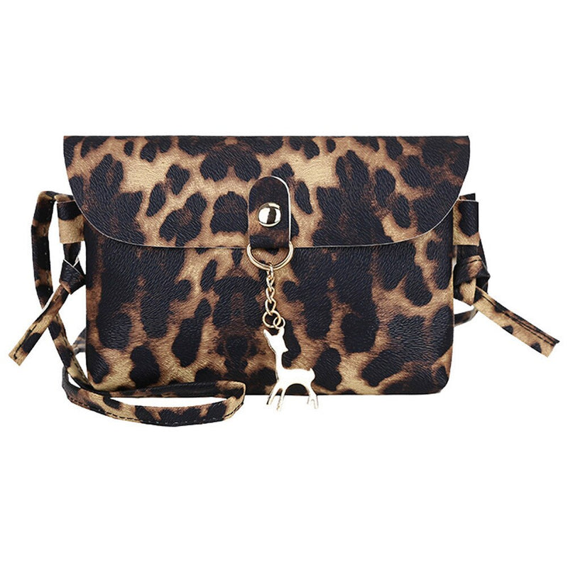 DEER TASSEL DETAILED LEOPARD PRINTED MESSENGER BAG