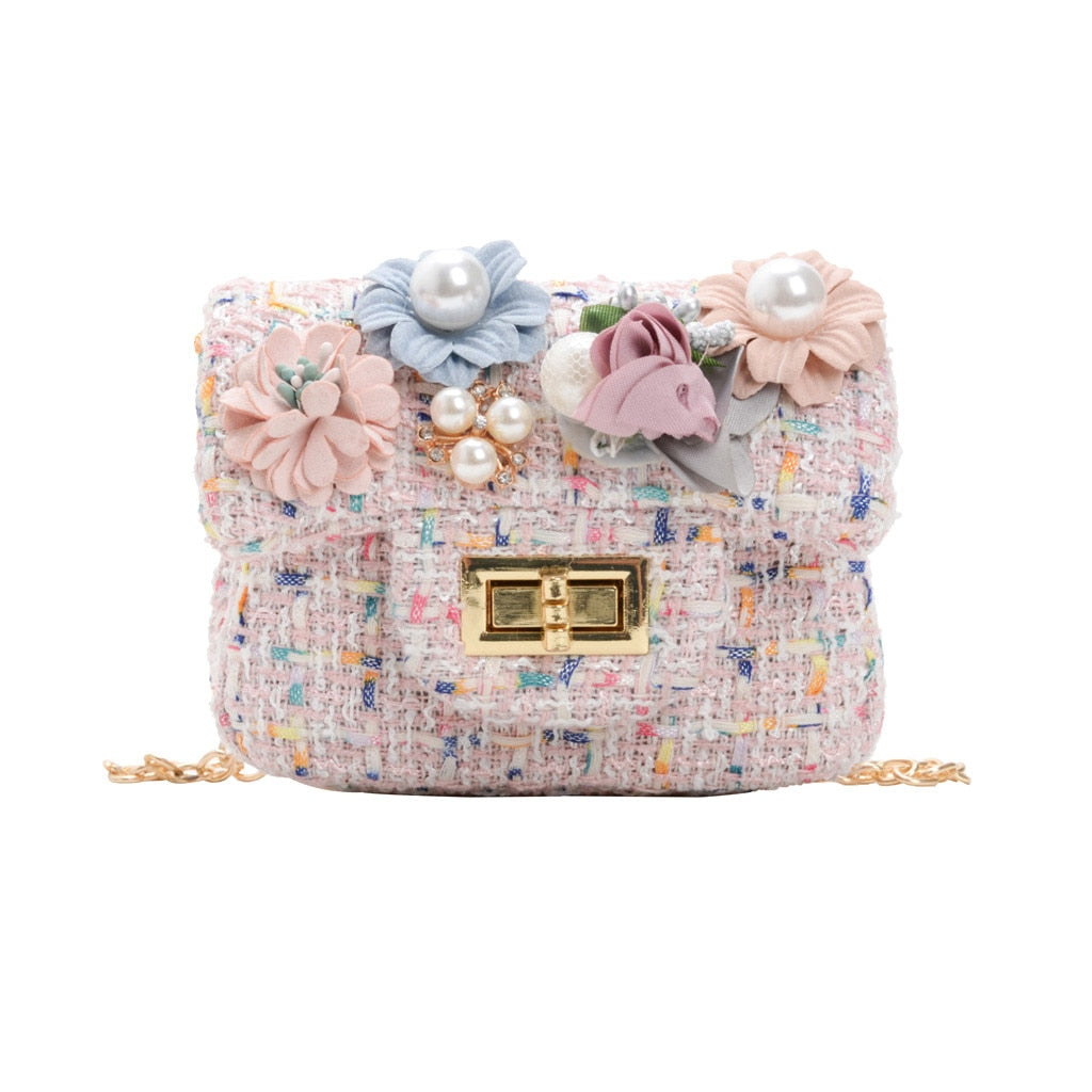 LOVELY PEARL AND FLOWER ORNAMENTAL SHOULDER BAG