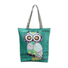 OWL PRINTED GREEN TOTE BAG