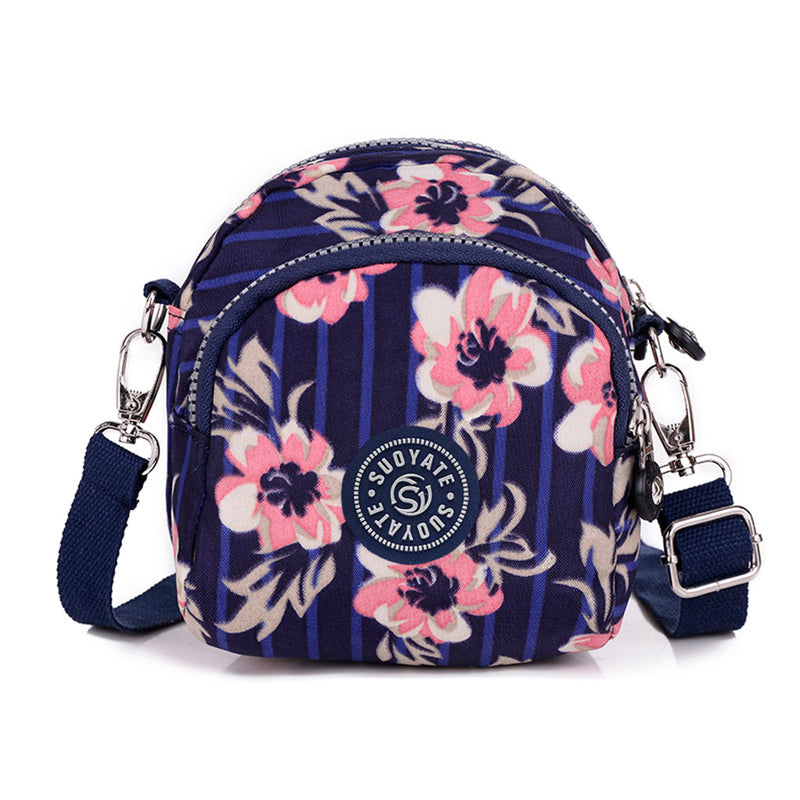 ZIPPER DETAILED FLORAL NYLON SHOULDER BAG