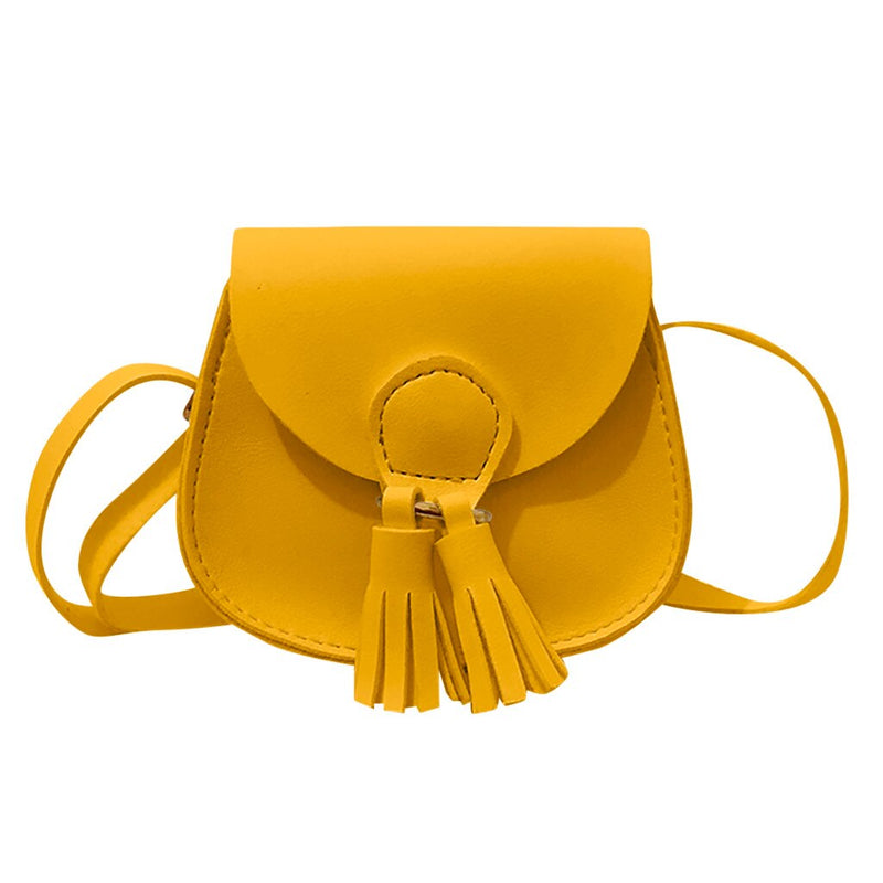 TWO TASSEL DETAILED YELLOW SHOULDER BAG