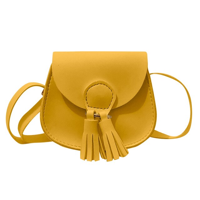 TWO TASSEL DETAILED YELLOW SHOULDER BAG