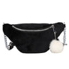 BLACK HAIRBALL TASSEL DETAILED WHITE WAIST BAG