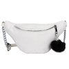 BLACK HAIRBALL TASSEL DETAILED WHITE WAIST BAG