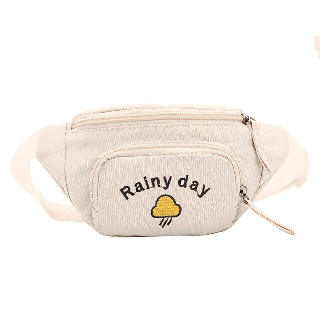 "RAINY DAY" PRINTED YELLOW CUTE WAIST BAG