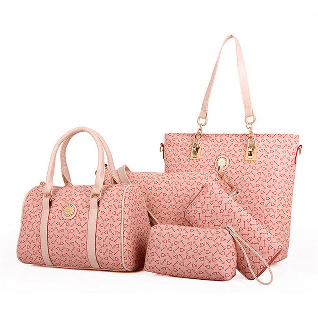 5PCS DIAGONAL PINK BAG SET