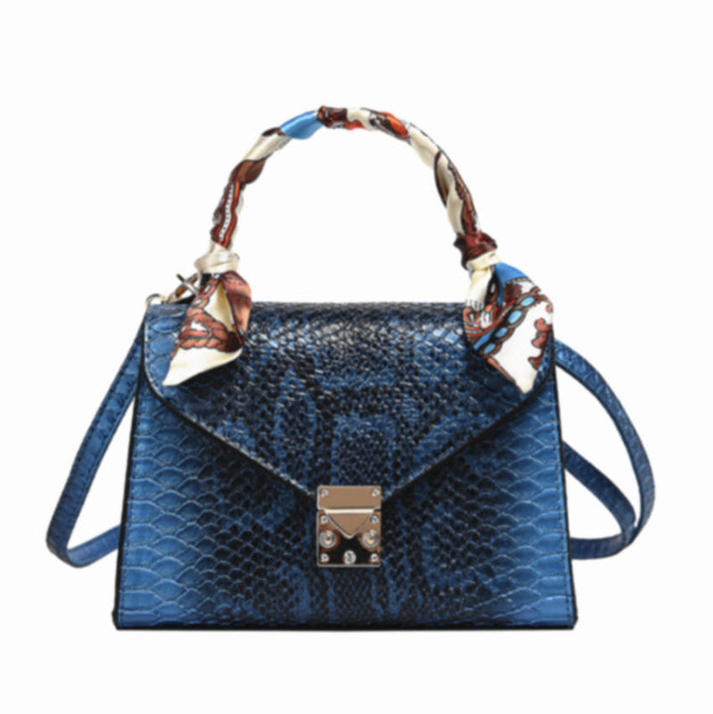 BLUE CORCODILE PATTERNED HANDBAG