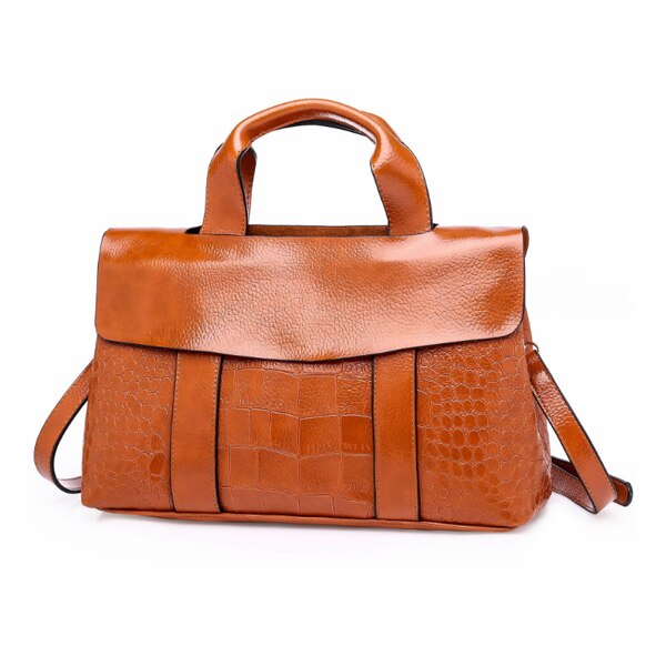 ALLIGATOR PATTERNED BROWN HANDBAG