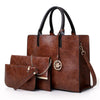 3PCS DARK BROWN PU LEATHER BAG SET